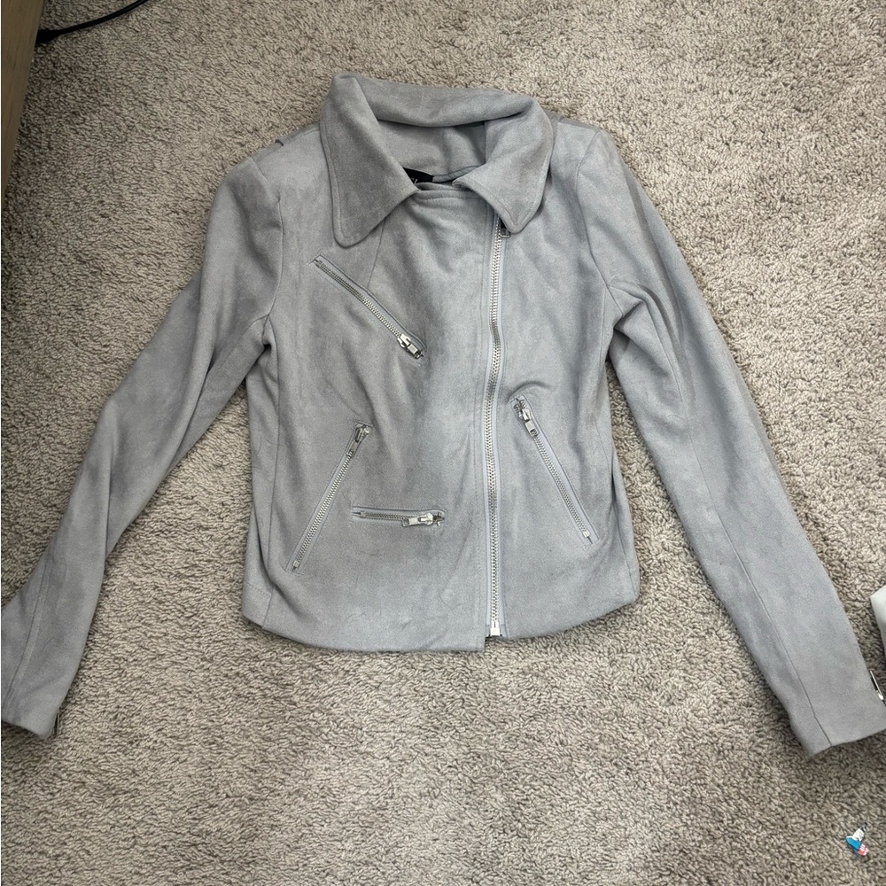Vici Light Gray Suede Moto Jacket